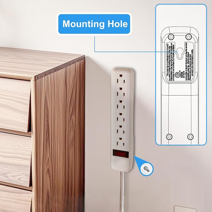 6-Outlet Surge Protector 2pk – 250 Joules, 2ft Cord, 1875W Max – Right Angle