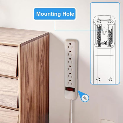 6-Outlet Surge Protector 2pk – 250 Joules, 2ft Cord, 1875W Max – Right Angle