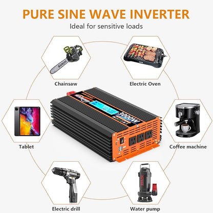 3000 Watt Pure Sine Wave Power Inverter 24V DC to 110V 120V Converter