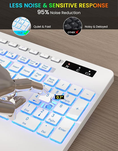 Wireless Keyboard with 7 Colored Backlit, Wrist Rest, Phone Holder,