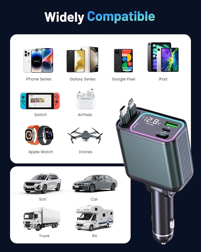 4 in 1 Retractable Car Charger