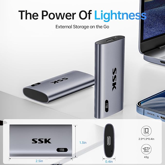 SSK 1TB SSD External Hard Drive, Portable SSD Up to 550MB/s Fast Solid State
