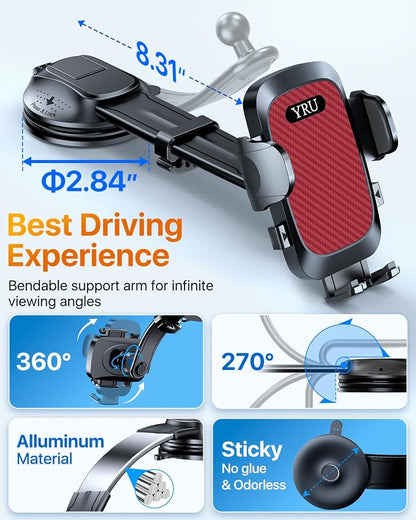YRU Cell Phone Automobile Cradles Dashboard Windshield Pickup Truck Phone Mount