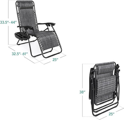 Best Choice Products Set of 2 Adjustable Steel Mesh Zero Gravity Lounge Chair Recliners w/Pillows and Cup Holder Trays - Gray