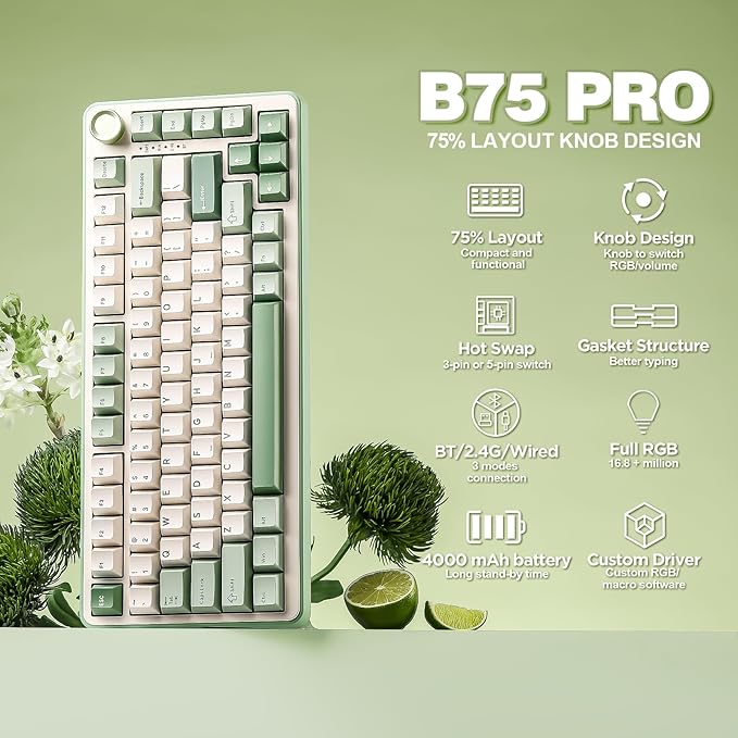 YUNZII B75 PRO Wireless Mechanical Keyboard, 75% Layout