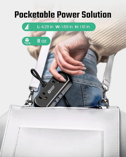 2Ft Extension Cord, SUPERDANNY Mini Surge Protector