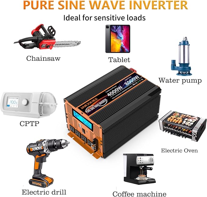 4000 Watt Pure Sine Wave Power Inverter 12V DC to 110V 120V Converter