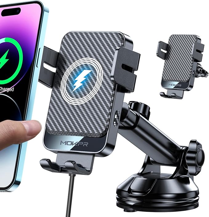 Wireless Car Charger, MOKPR 15W Fast Charging Auto-Clamping Car Mount Universal