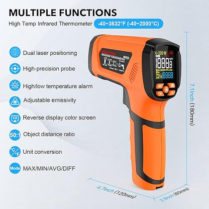 -40℉~3632℉, MESTEK Infrared Thermometer Temperature Gun, High Temp Thermometer