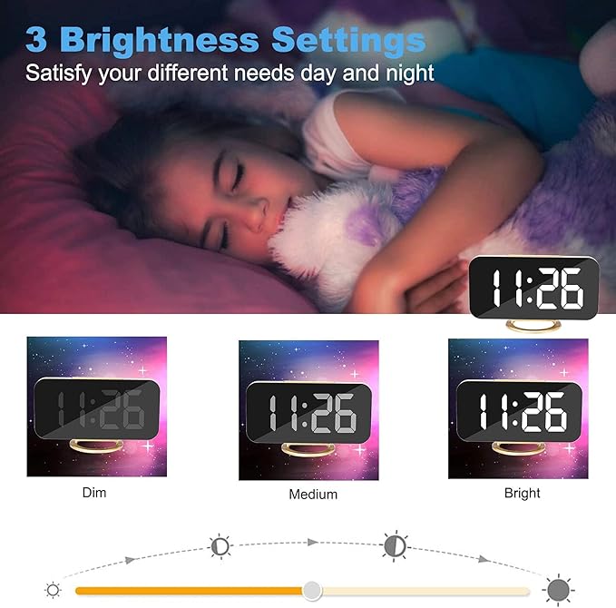 SZELAM Digital Alarm Clock, LED and Mirror Desk Clock Large Display,