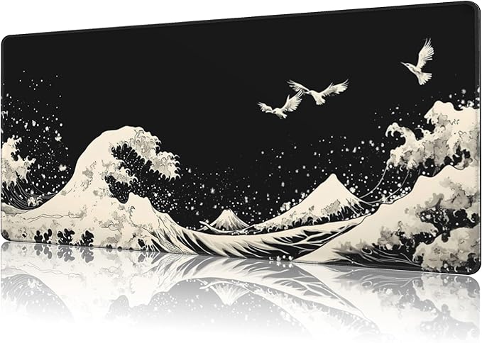 Mouse Pad Large White Wave Non-Slip Gaming Desk Mat
