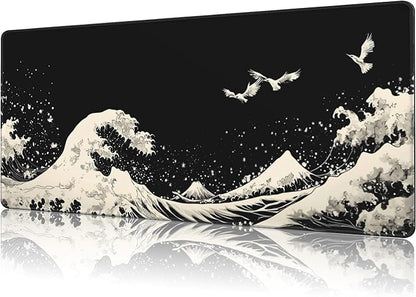 Mouse Pad Large White Wave Non-Slip Gaming Desk Mat