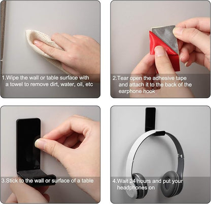 Weewooday 4 Pieces Headphone Hanger Holder Desk Adhesive Headphone Hook Wall