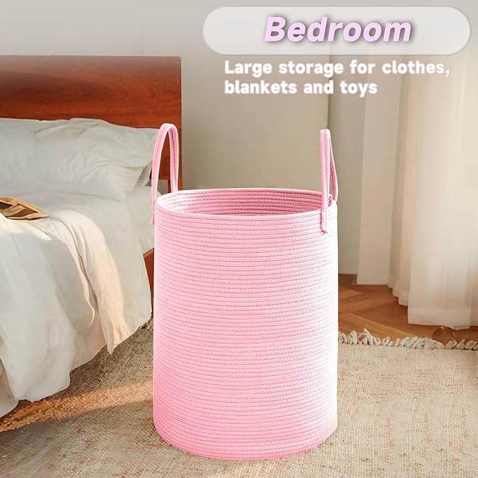 Large Woven Laundry Basket Hamper, 100L Cotton Rope Storage Bin