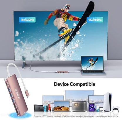 Acodot 9 in 1 USB C to 4K@60HZ HDMI Multiport Adapter, 3 USB 3.0 Ports