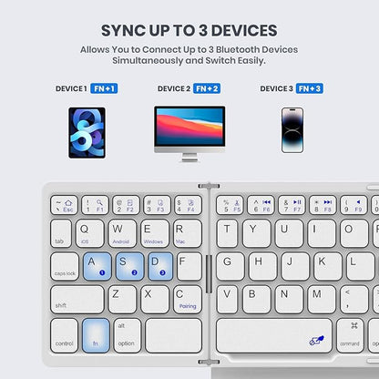 Foldable Bluetooth Keyboard, Portable Full Size Folding Keyboard