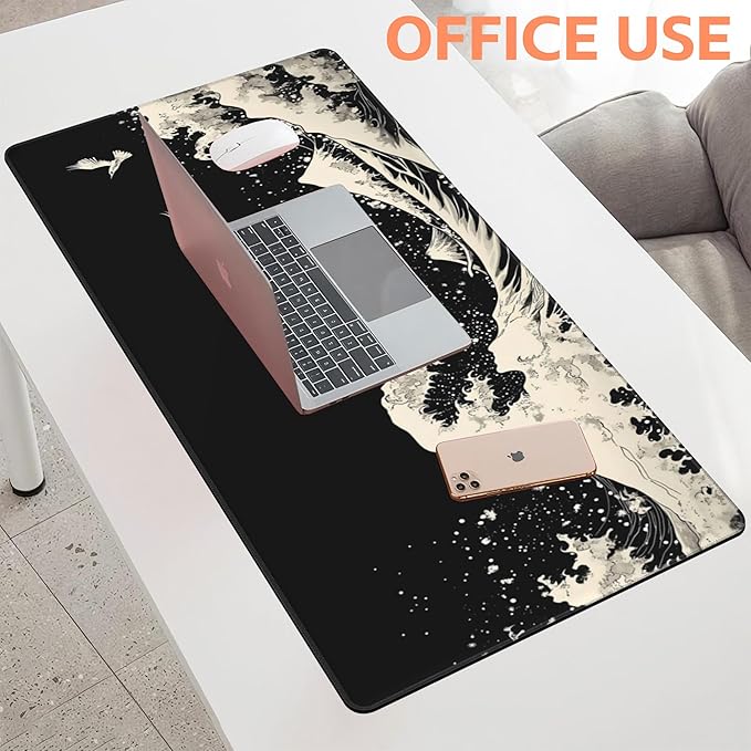 Mouse Pad Large White Wave Non-Slip Gaming Desk Mat