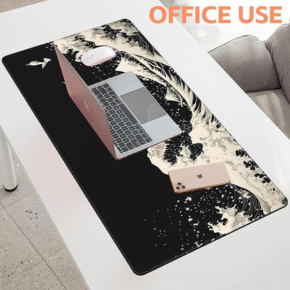 Mouse Pad Large White Wave Non-Slip Gaming Desk Mat