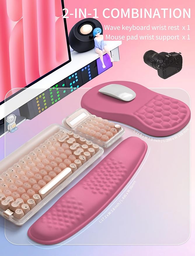 Hokafenle 2in1 Combination, Wave Keyboard Wrist Rest and Ergonomic Curvature