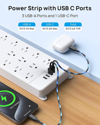 TROND Surge Protector Power Strip 10 ft Cord