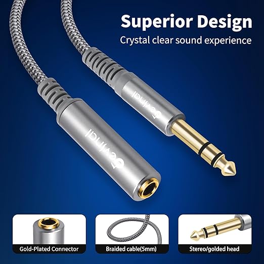 Devinal 1/4 inch Headphone Extension Cable, 6.35mm TRS Male to Female Stereo