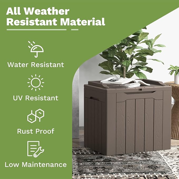 Patiowell 30 Gallon Resin Deck Box, Outdoor Storage Box for Patio Furniture, Deliveries, Pool Supplies,Waterproof and Lockable, Brown