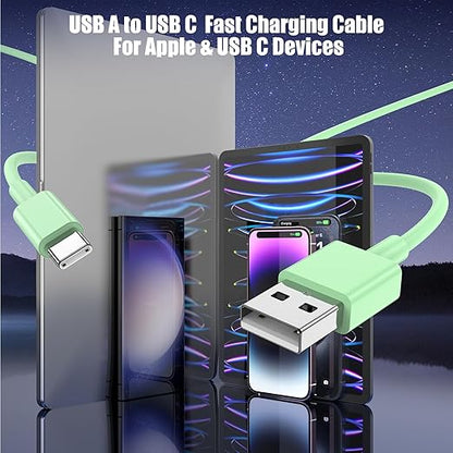 3-Pack Green USB A to USB C Cable，USB to USB C Car Carplay Cable