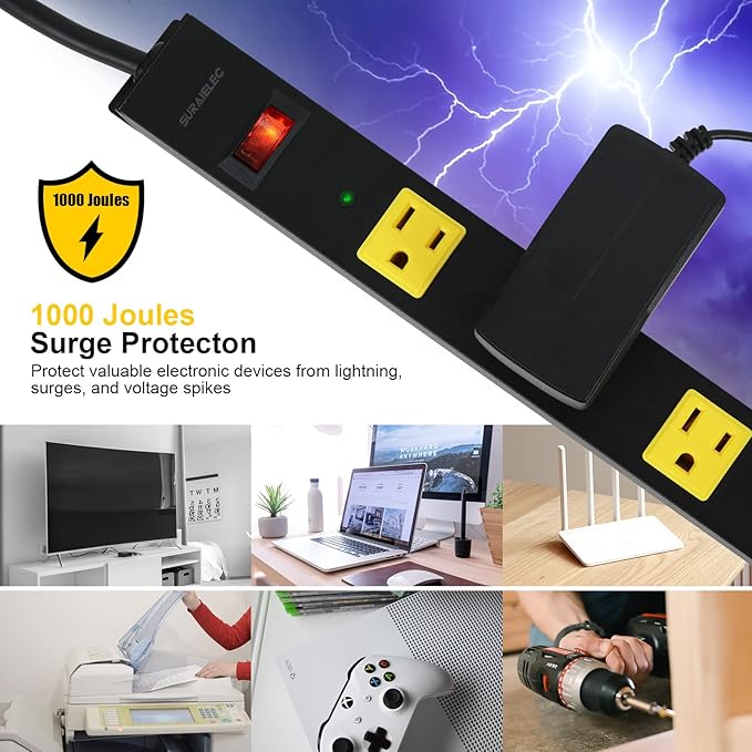 SURAIELEC 12 Outlet Long Metal Power Strip, 15FT Cord Surge Protector, Angled