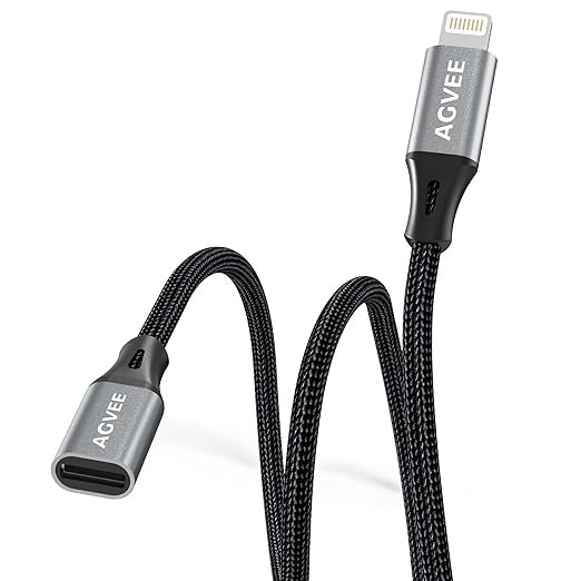 AGVEE 2 Pack 1ft Lightning Extension Cable, Braided Female to Male Extender