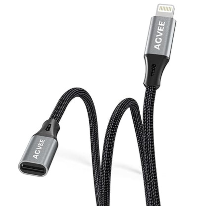 AGVEE 2 Pack 1ft Lightning Extension Cable, Braided Female to Male Extender