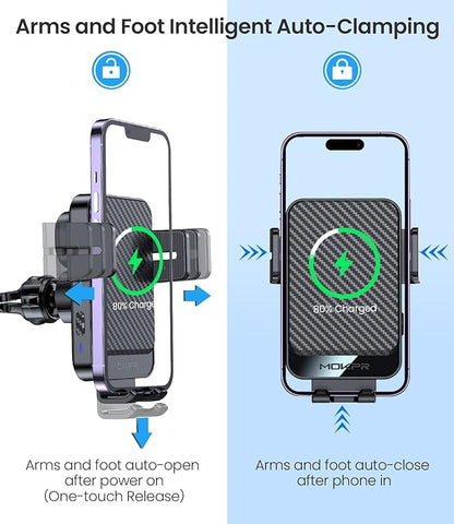 Wireless Car Charger, MOKPR 15W Fast Charging Auto-Clamping Car Mount Universal