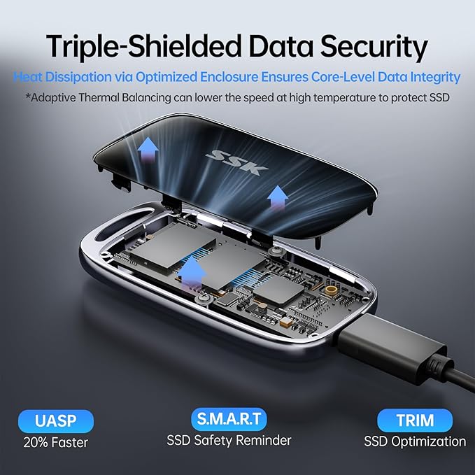 SSK 4TB SSD External Hard Drive, Portable SSD Drive up to 2000 MB/s, USB 3.2