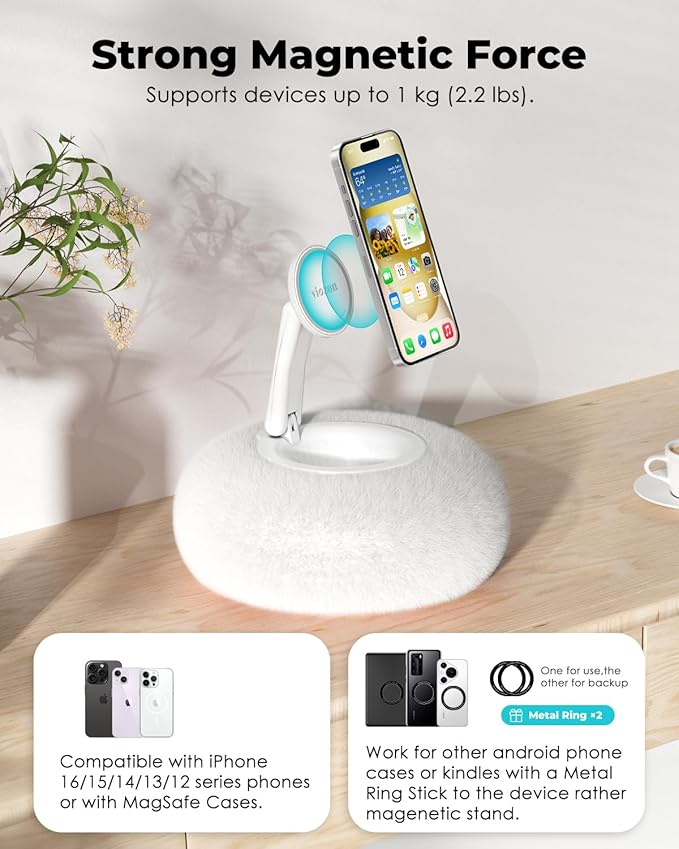 Viozon Phone Holder for Bed, Magnetic Pillow Stand, Compatible