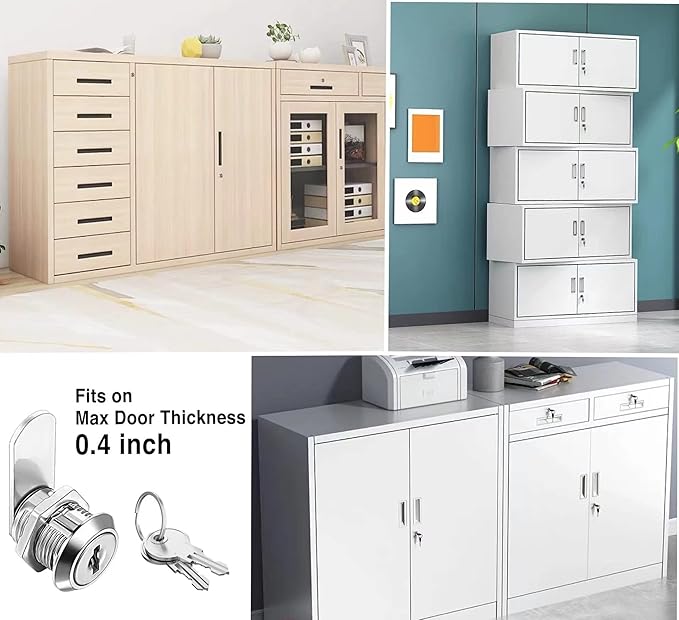 Cabinet Cam Locks Keyed Alike, 5/8'' Fits on 3/8'' Max Door Thickness, Secure