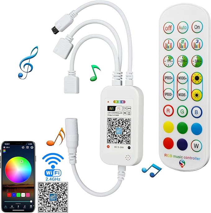 RGBZONE 2.4GHz WiFi LED Controller, IR Wireless Remote Control, 2-Ports Smart