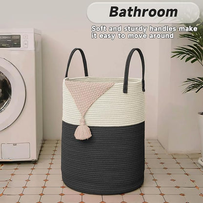 Large Woven Laundry Basket Hamper, 80L Cotton Rope Storage Bin