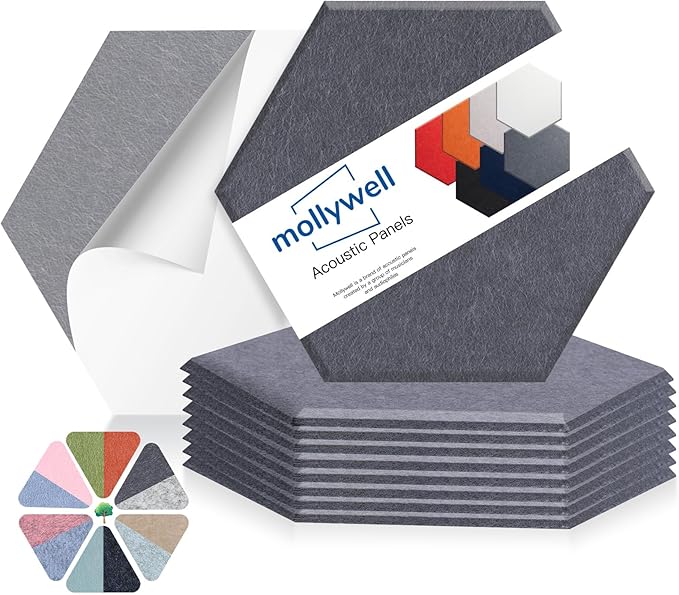 Mollywell Hexagon Acoustic Panels, High Density, Soundproofing, Decorative