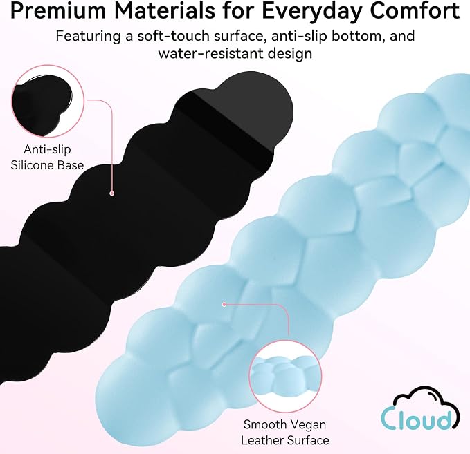 Cloud Wrist Rest for Computer Keyboard, 4-in-1 Memory Foam Leather Cloud