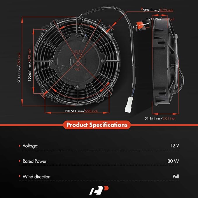 A-Premium 7.5'' 7.5 inch Slim Fan Pull Universal Electric Radiator Cooling Fan