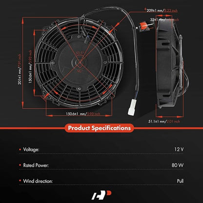A-Premium 7.5'' 7.5 inch Slim Fan Pull Universal Electric Radiator Cooling Fan