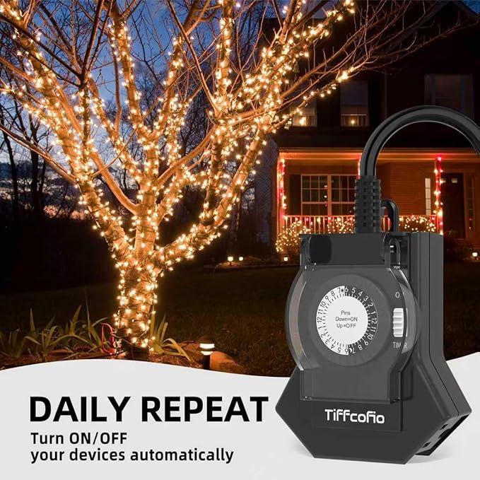 Outdoor Timer Outlet Waterproof, 24 Hour Mechanical Light Timer Outdoor