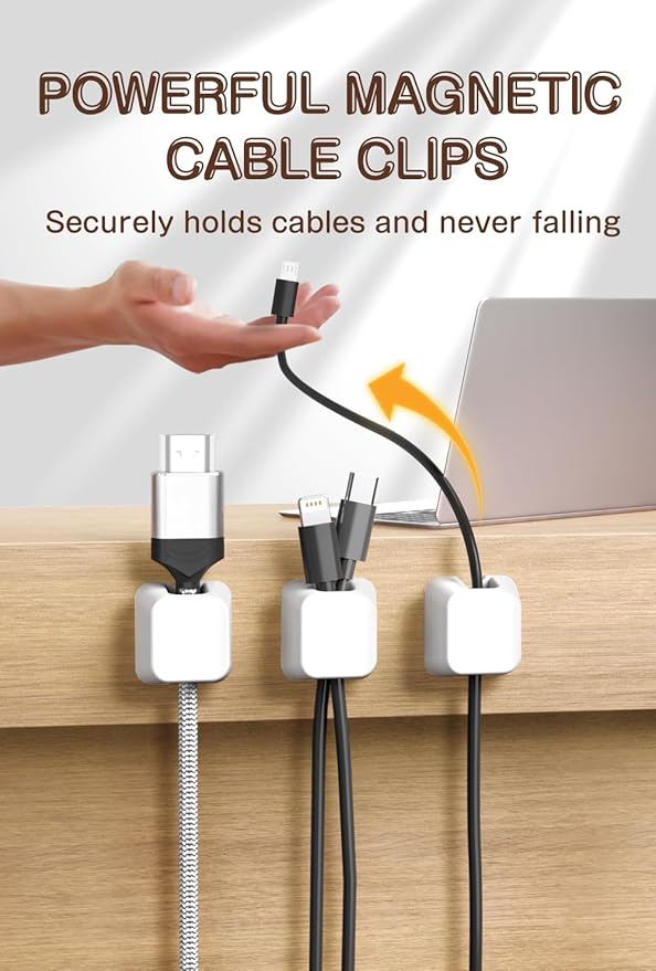 Maveek Magnetic Cable Clips, 5 Pack Square Cord Organizer