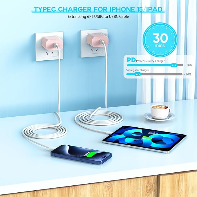 20W USB C Fast Charger iPhone 16 Fast Charging, Apple 15 Charger Block 6ft C to