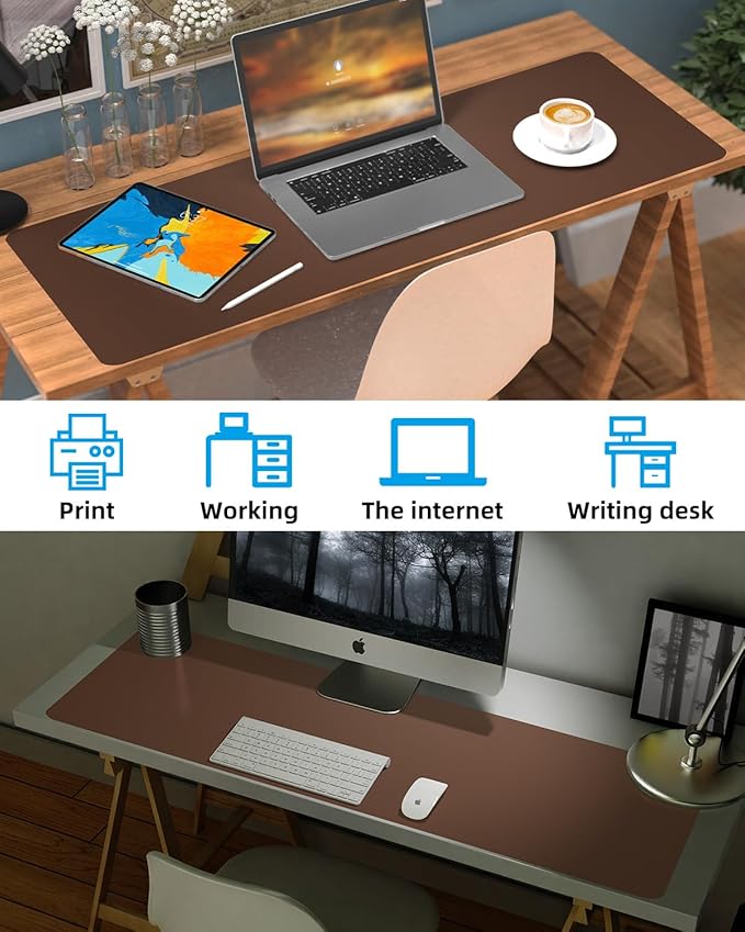 Leather Desk Pad Protector, Mouse Pad, Non-Slip PU Leather Desk Blotter