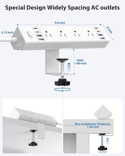 40W Fast Charging Station, Desk Clamp Power Strip 20W USB C, 8 Outlets