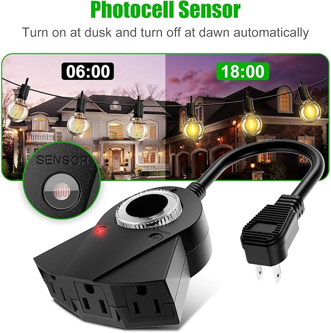 Outdoor Light Timer Waterproof, 24 Hours Plug in Timer