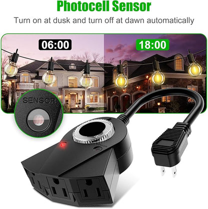 Outdoor Light Timer Waterproof, 24 Hours Plug in Timer