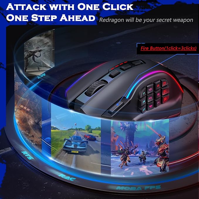 Redragon Gaming Mouse, MMO Mouse Gaming UP 12400 DPI, 19 Macro Programmable