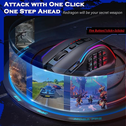 Redragon Gaming Mouse, MMO Mouse Gaming UP 12400 DPI, 19 Macro Programmable
