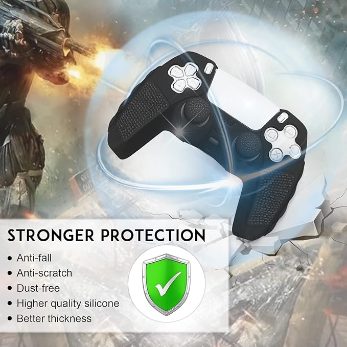 SIKEMAY Anti-Slip PS5 Controller Skin, Soft Thicken Non-Slip Studded Silicone
